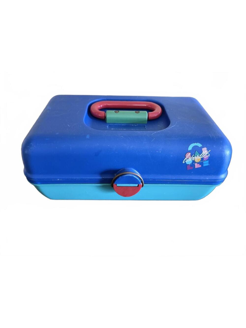 Vintage Caboodles Makeup Case Aqua & Blue With Handle, Locks